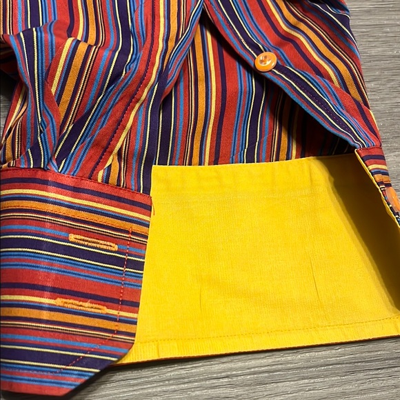 Striped Purple Red Blue Casual Button Down Shirt - Picture 3 of 5